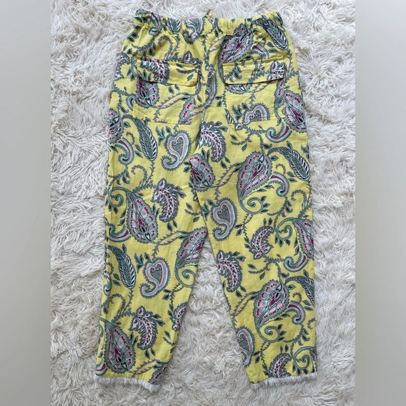 Zara paisley print linen cotton blend high waist pull on drawstrings yellow SX S - Picture 7 of 13